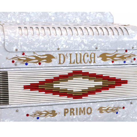 D'Luca Primo Button Accordion 31 Keys 12 Bass on FBE Key with Case and Straps, White