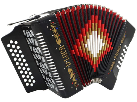 D'Luca Primo Button Accordion 31 Keys 12 Bass on GCF Key with Case and Straps, Black