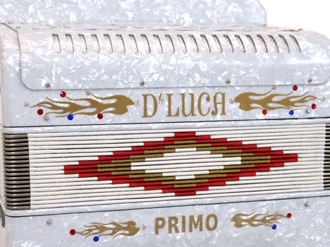 D'Luca Primo Button Accordion 31 Keys 12 Bass on GCF Key with Case and Straps, White