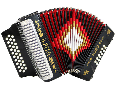 D'Luca Toro Button Accordion 31 Keys 12 Bass on GCF Key with Case and Straps, Black