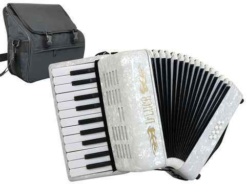 D'Luca Grand Junior Piano Accordion 22 Keys 8 Bass with Gig Bag, White