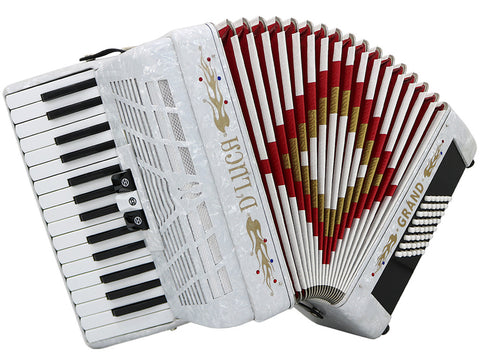 D'Luca Grand Piano Accordion 3 Switches 30 Keys 48 Bass with Case and Straps, White