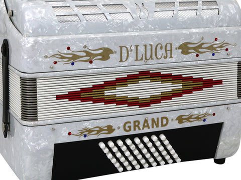 D'Luca Grand Piano Accordion 3 Switches 30 Keys 48 Bass with Case and Straps, White