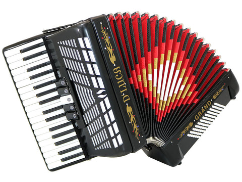 D'Luca Grand Piano Accordion 5 Switches 34 Keys 72 Bass with Case and Straps, Black