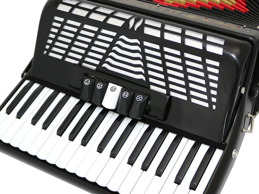 D'Luca Grand Piano Accordion 5 Switches 34 Keys 72 Bass with Case and Straps, Black