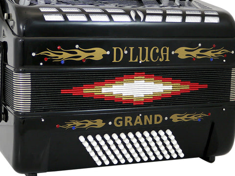 D'Luca Grand Piano Accordion 5 Switches 34 Keys 72 Bass with Case and Straps, Black