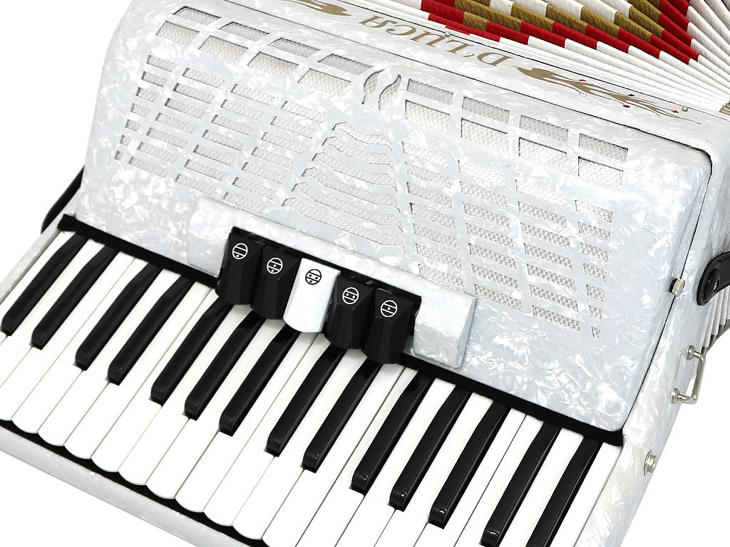 D'Luca Grand Piano Accordion 5 Switches 34 Keys 72 Bass with Case and Straps, White