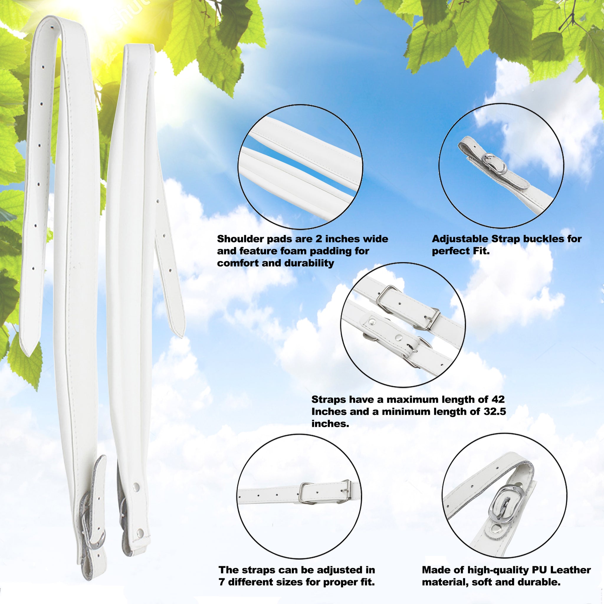 D'Luca Adjustable Accordion Shoulder Straps Set White