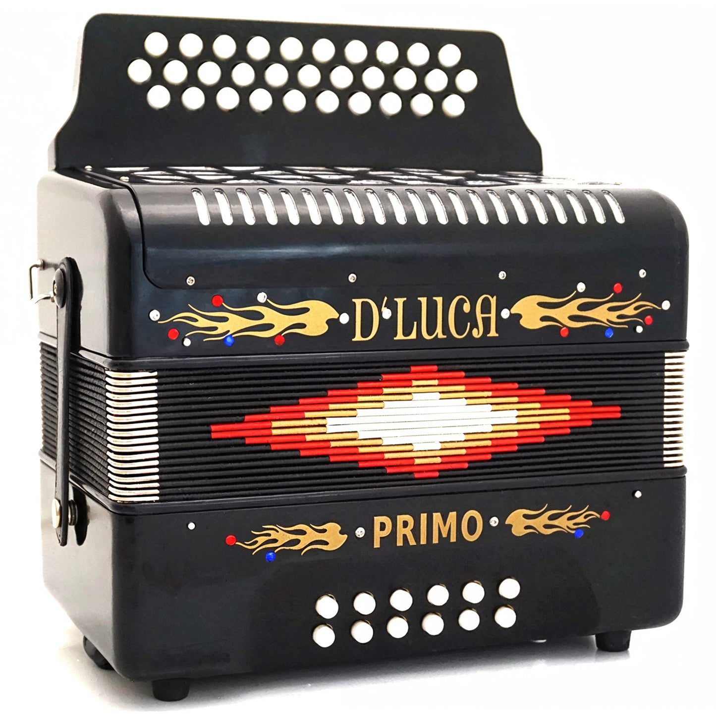 D'Luca Primo Button Accordion 31 Keys 12 Bass on FBE Key with Case and Straps, Black