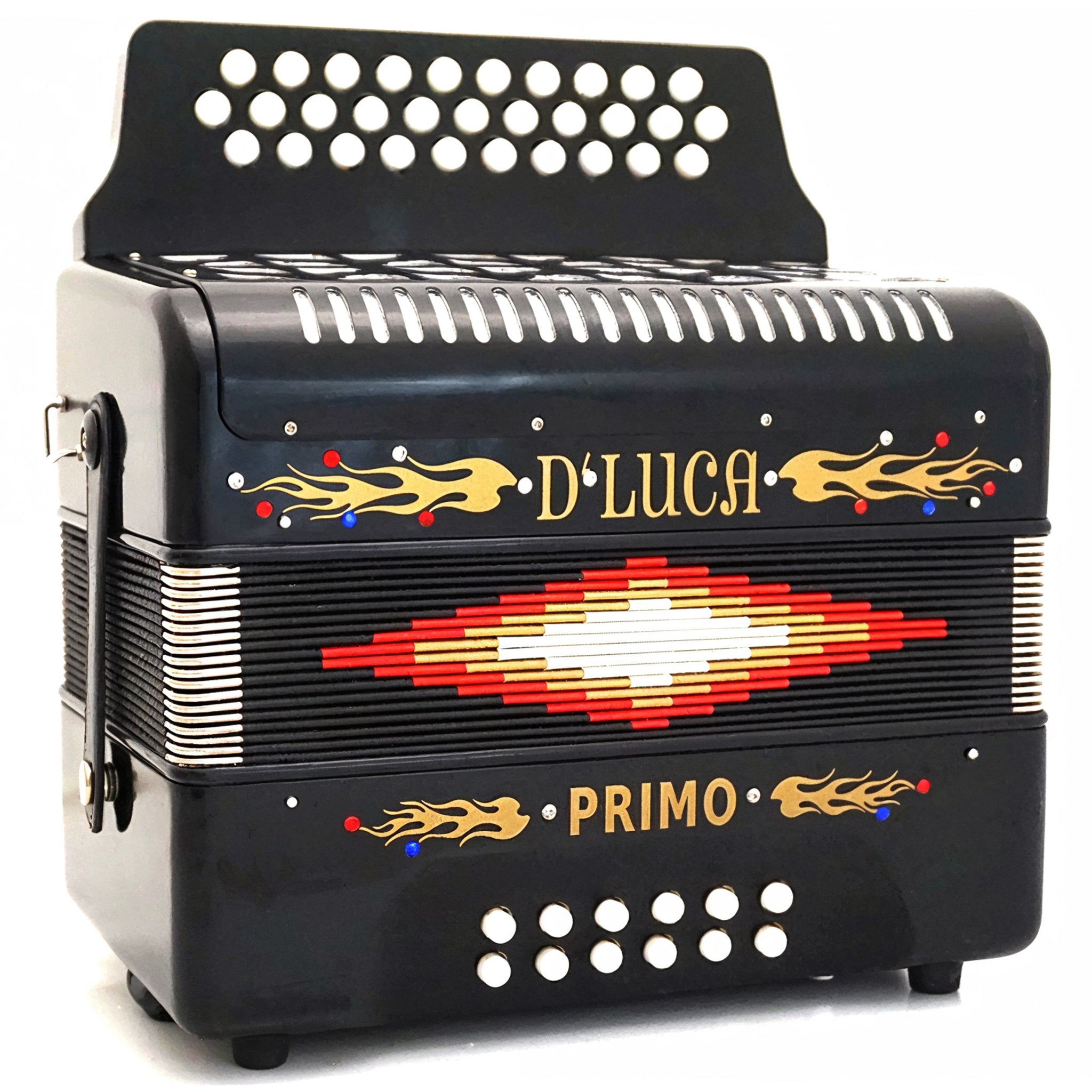 D'Luca Primo Button Accordion 31 Keys 12 Bass on FBE Key with Case and Straps, Black