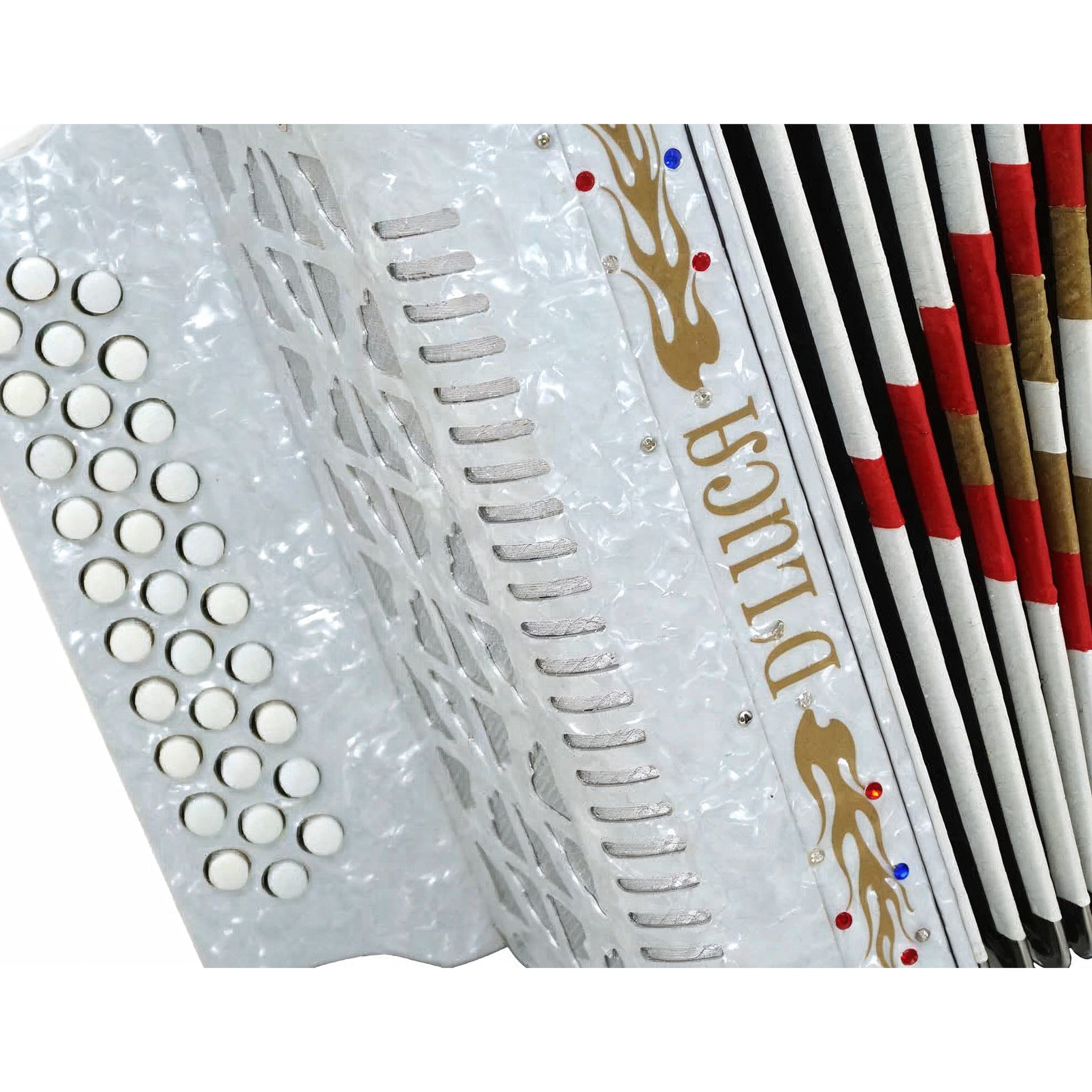 D'Luca Primo Button Accordion 31 Keys 12 Bass on FBE Key with Case and Straps, White