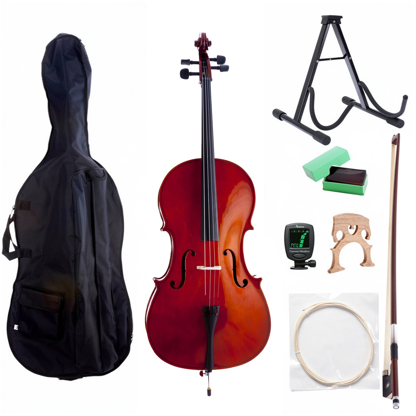D'Luca Meister Student Cello Package 1/10 Size w/Stand, Bag, Tuner, Rosin & Bow