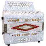 D'Luca Primo Button Accordion 31 Keys 12 Bass on GCF Key with Case and Straps, White