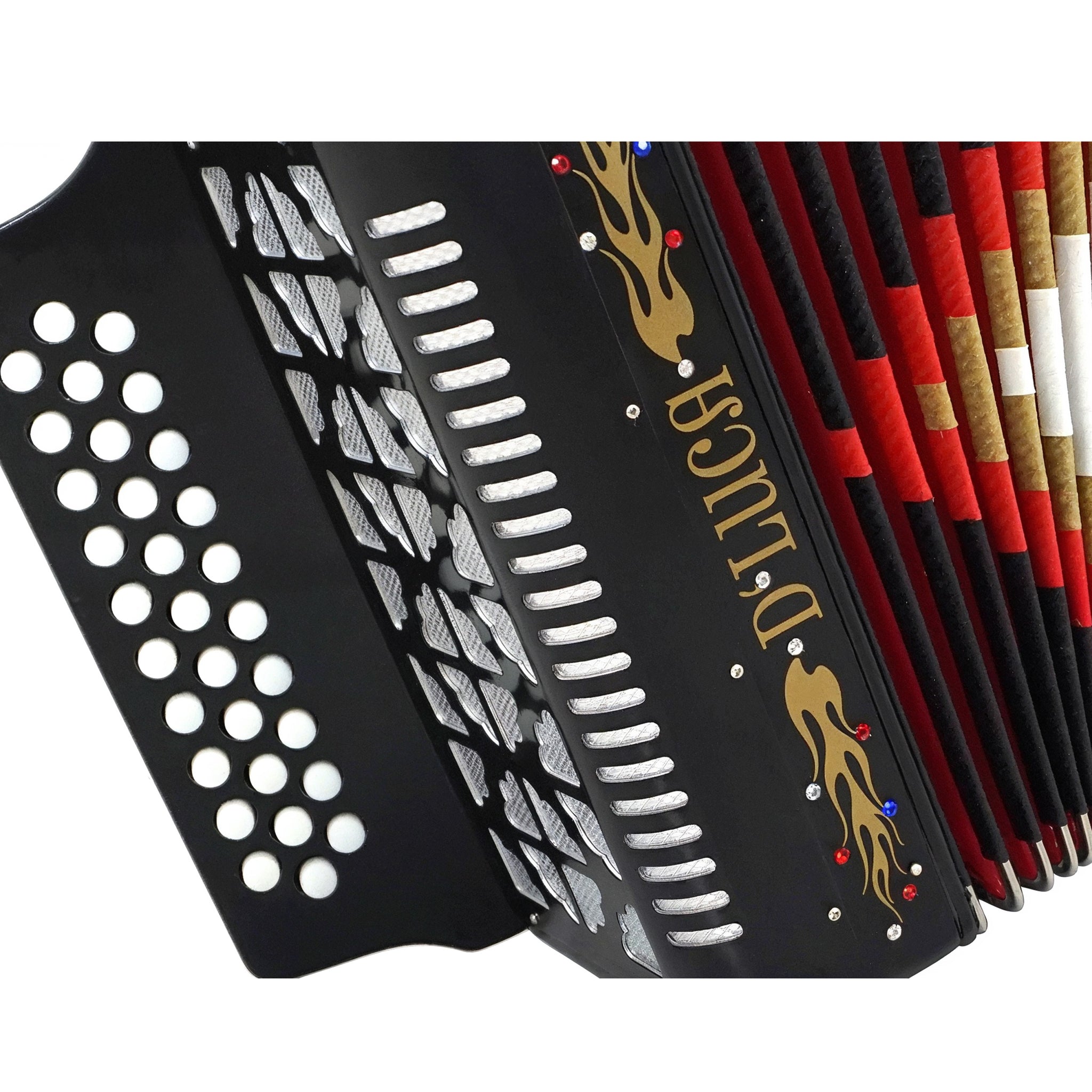 D'Luca Primo Button Accordion 31 Keys 12 Bass on FBE Key with Case and Straps, Black