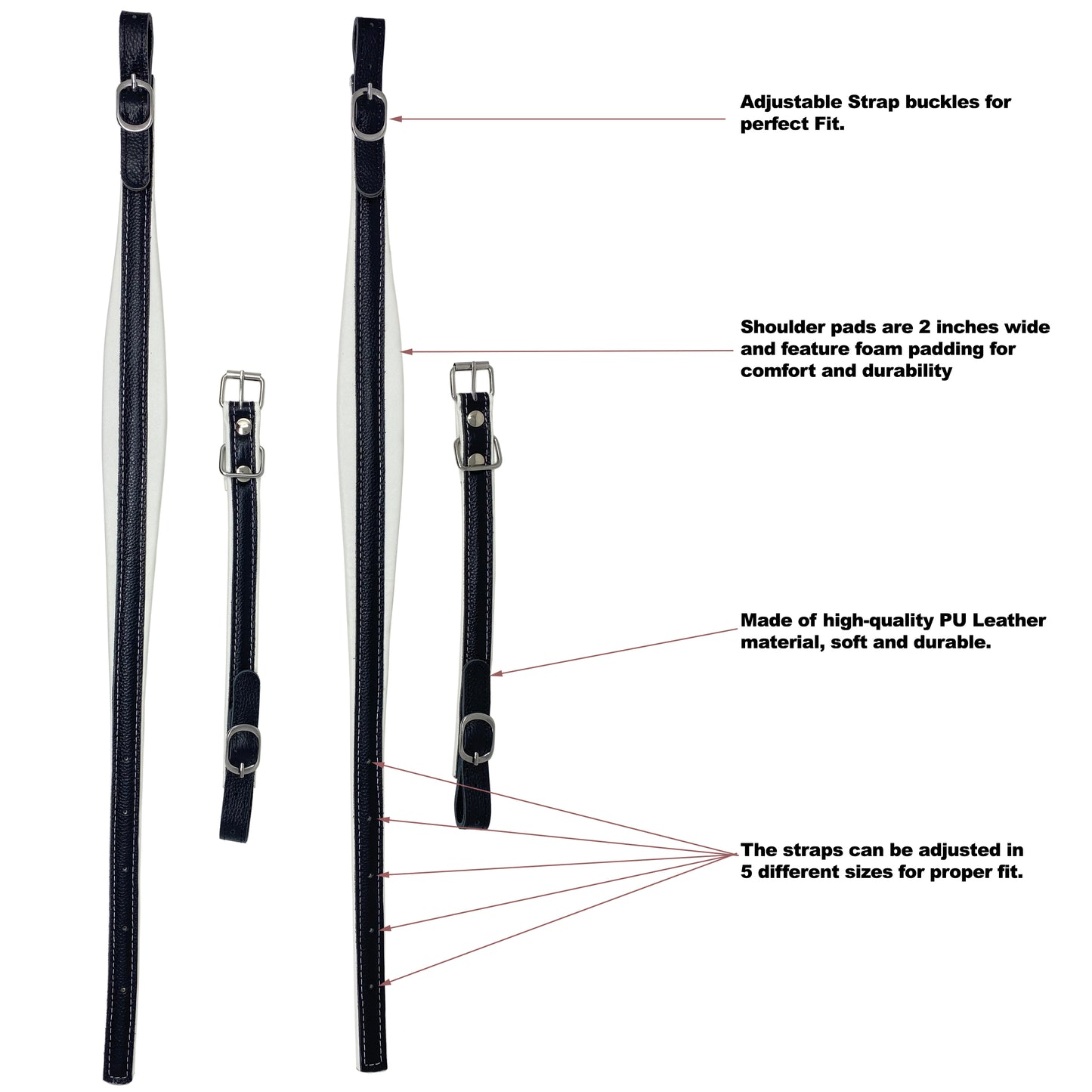 D'Luca Adjustable Accordion Shoulder Straps Set Black/White