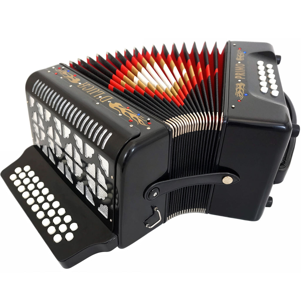 D'Luca Primo Button Accordion 31 Keys 12 Bass on FBE Key with Case and Straps, Black