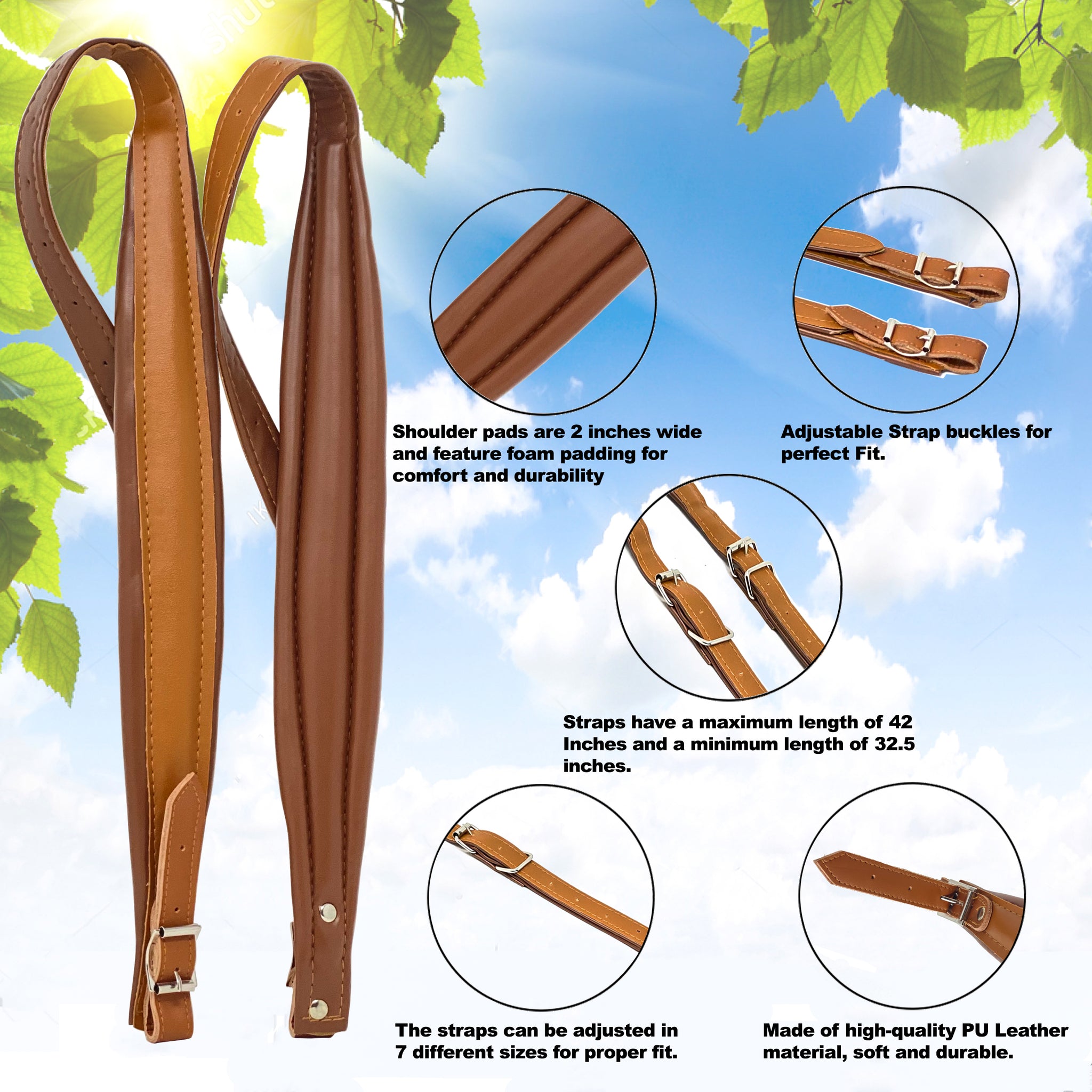 D'Luca Adjustable Accordion Shoulder Straps Set Brown