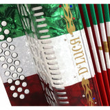 D'Luca Primo Button Accordion 31 Keys 12 Bass on GCF Key with Case and Straps, Red, White, Green