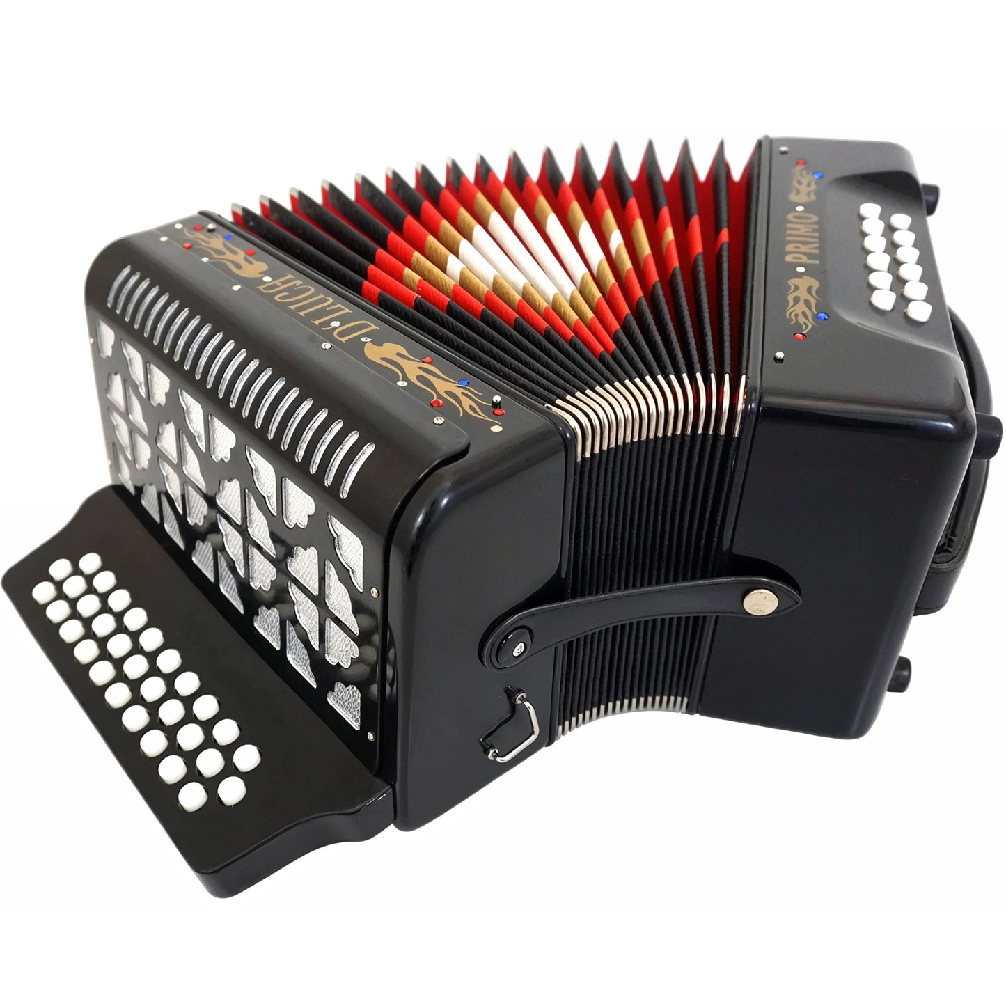 D'Luca Primo Button Accordion 31 Keys 12 Bass on GCF Key with Case and Straps, Black