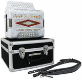 D'Luca Primo Button Accordion 31 Keys 12 Bass on FBE Key with Case and Straps, White