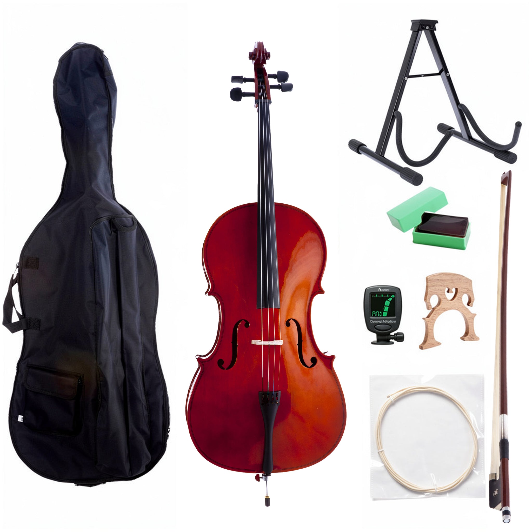 D'Luca Meister Student Cello Package 1/8 Size w/Stand, Bag, Tuner, Rosin & Bow