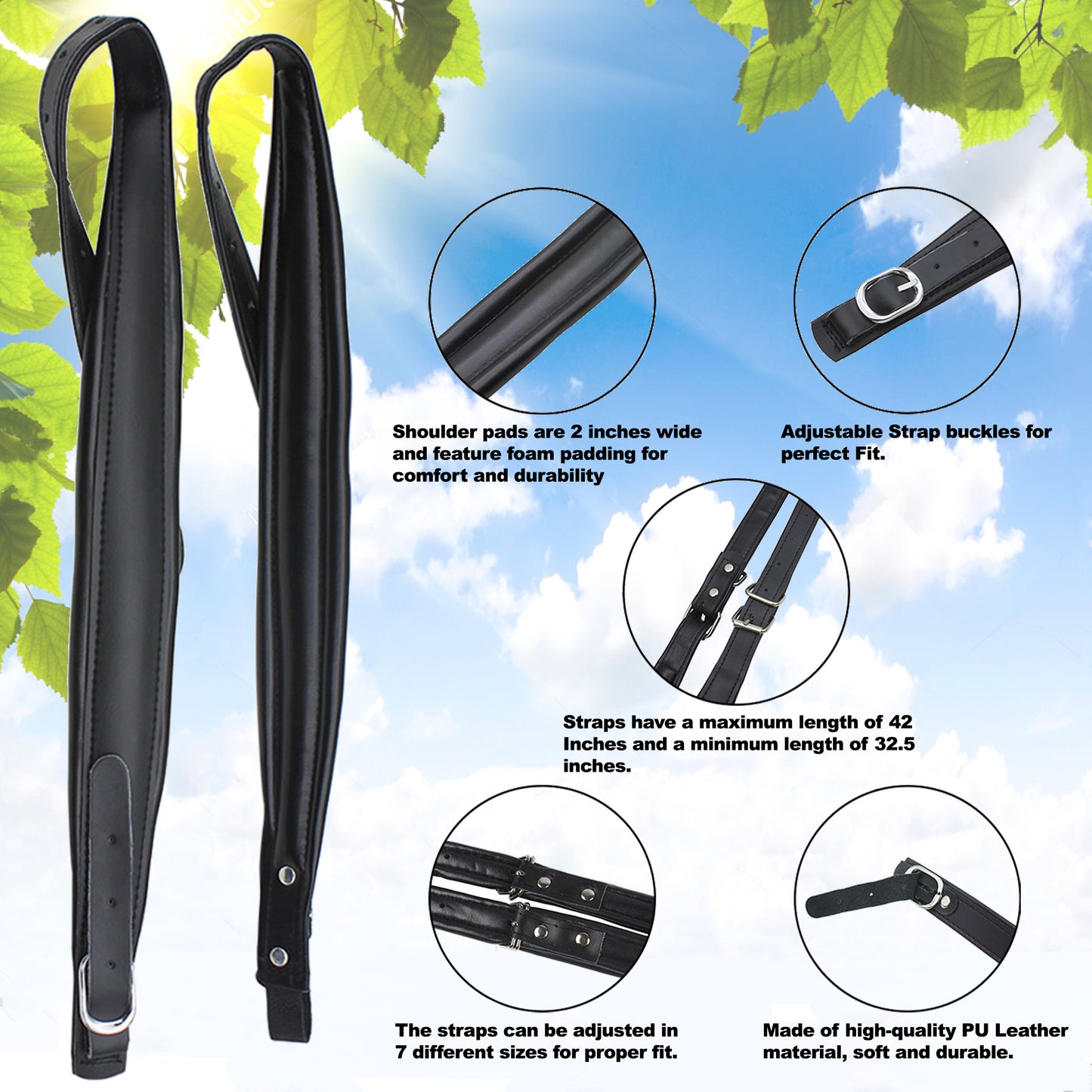 D'Luca Adjustable Accordion Shoulder Straps Set Black