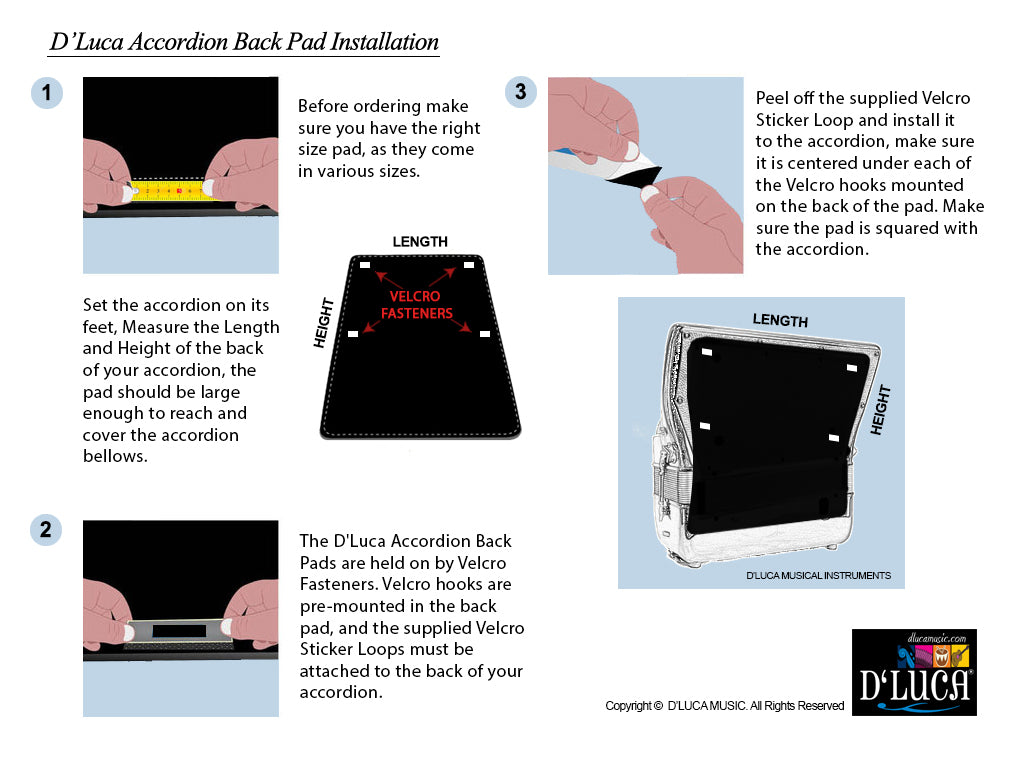 D'Luca Button Accordion Back Pad Small, 10 inches Height x 11.5 inches Length