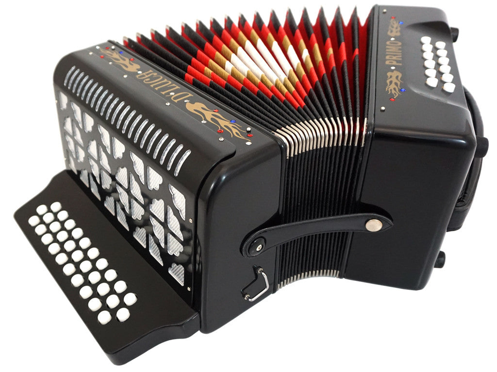 D'Luca Primo Button Accordion 31 Keys 12 Bass on GCF Key with Case and Straps, Black