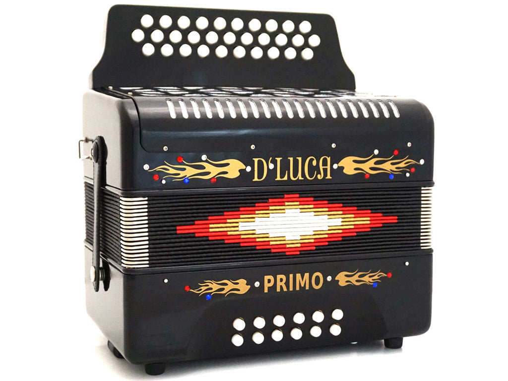 D'Luca Primo Button Accordion 31 Keys 12 Bass on GCF Key with Case and Straps, Black