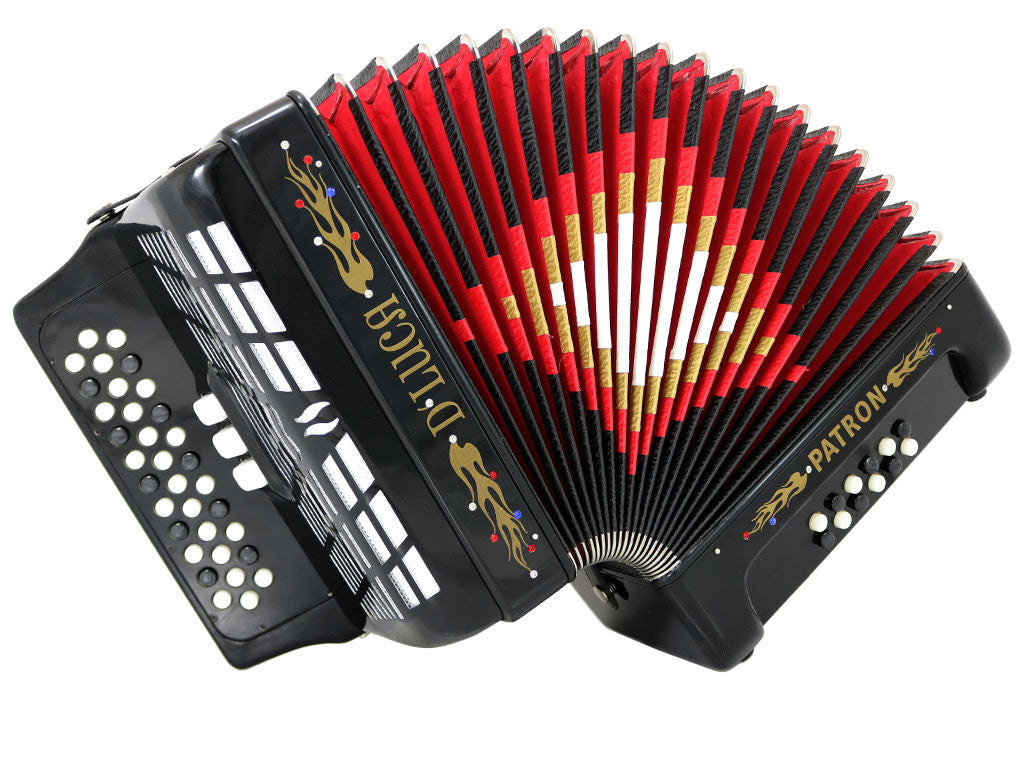 D'Luca Patron Button Accordion 3 Switches 34 Keys 12 Bass on GCF Key with Case and Straps, Black