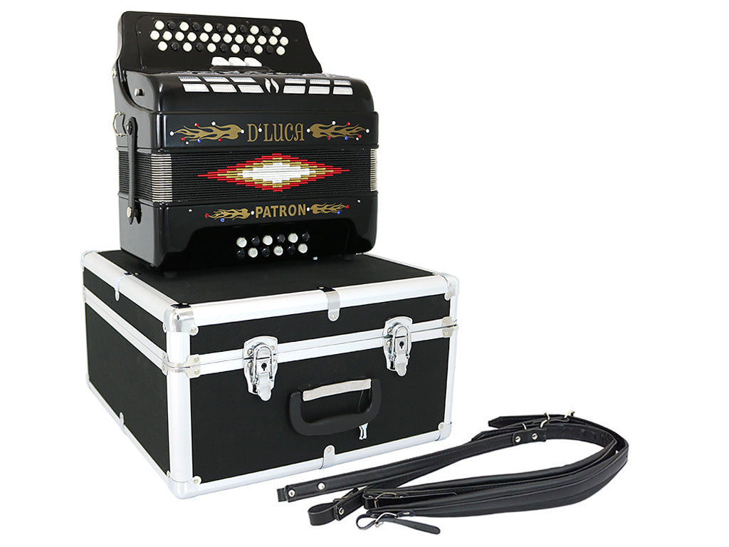 D'Luca Patron Button Accordion 3 Switches 34 Keys 12 Bass on GCF Key with Case and Straps, Black
