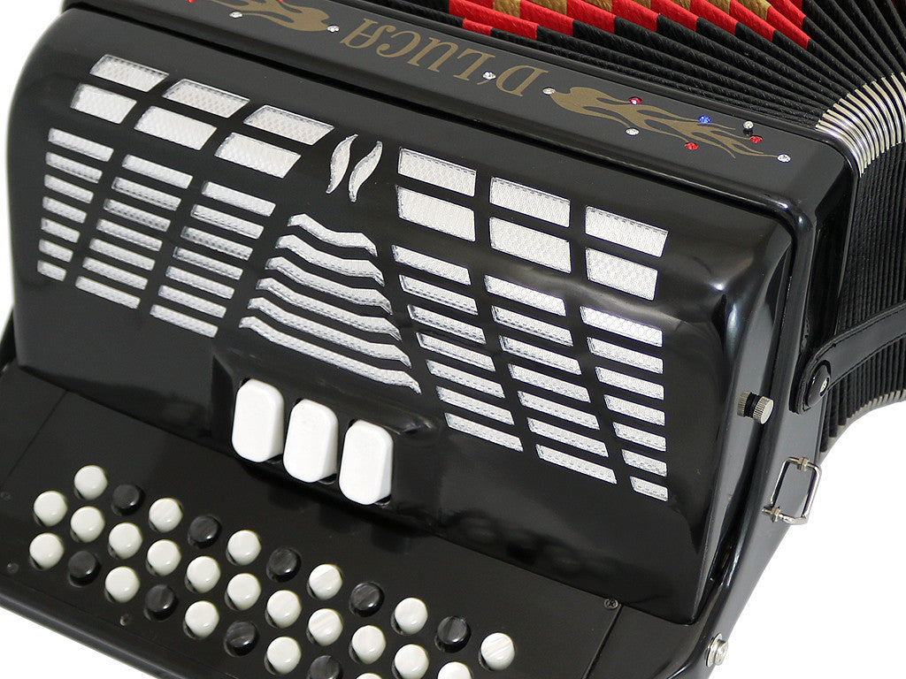D'Luca Patron Button Accordion 3 Switches 34 Keys 12 Bass on GCF Key with Case and Straps, Black