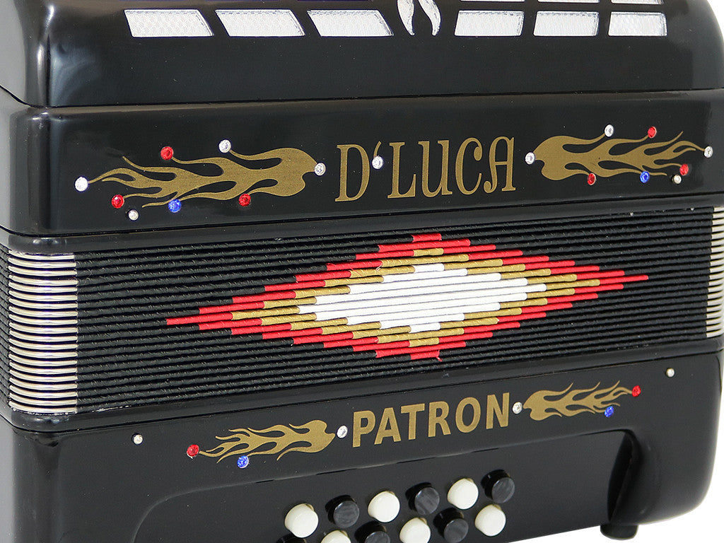 D'Luca Patron Button Accordion 3 Switches 34 Keys 12 Bass on GCF Key with Case and Straps, Black