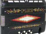 D'Luca Patron Button Accordion 3 Switches 34 Keys 12 Bass on GCF Key with Case and Straps, Black