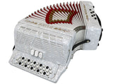 D'Luca Patron Button Accordion 3 Switches 34 Keys 12 Bass on GCF Key with Case and Straps, White