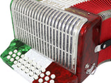 D'Luca Toro Button Accordion 31 Keys 12 Bass on GCF Key with Case and Straps, Red, White, Green