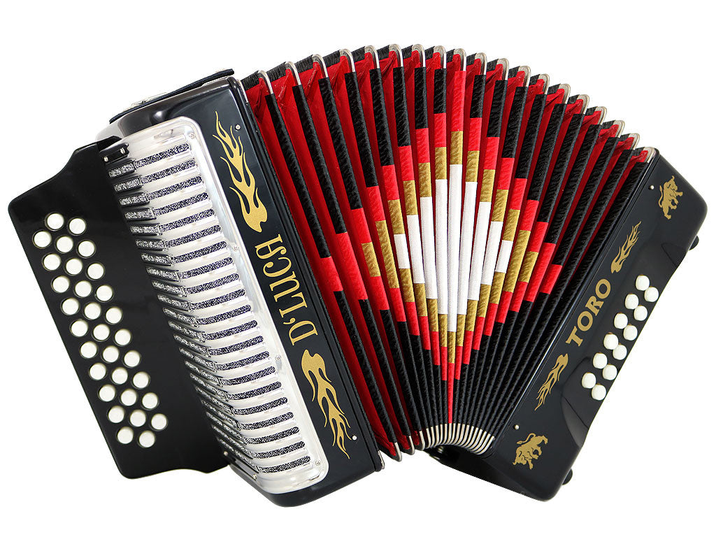 D'Luca Toro Button Accordion 31 Keys 12 Bass on GCF Key with Case and Straps, Black