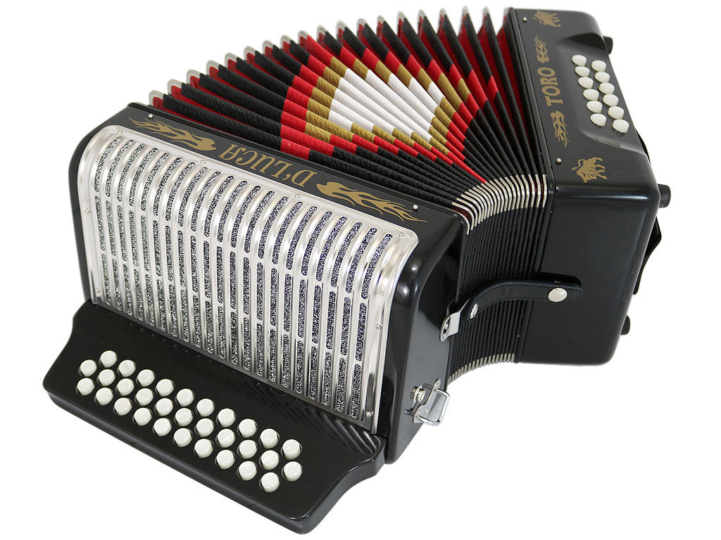 D'Luca Toro Button Accordion 31 Keys 12 Bass on GCF Key with Case and Straps, Black