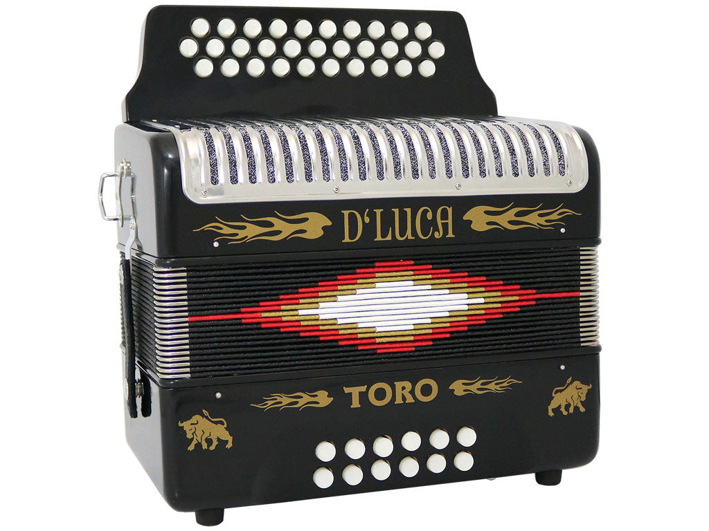 D'Luca Toro Button Accordion 31 Keys 12 Bass on GCF Key with Case and Straps, Black