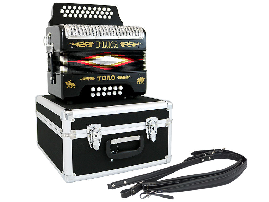 D'Luca Toro Button Accordion 31 Keys 12 Bass on GCF Key with Case and Straps, Black