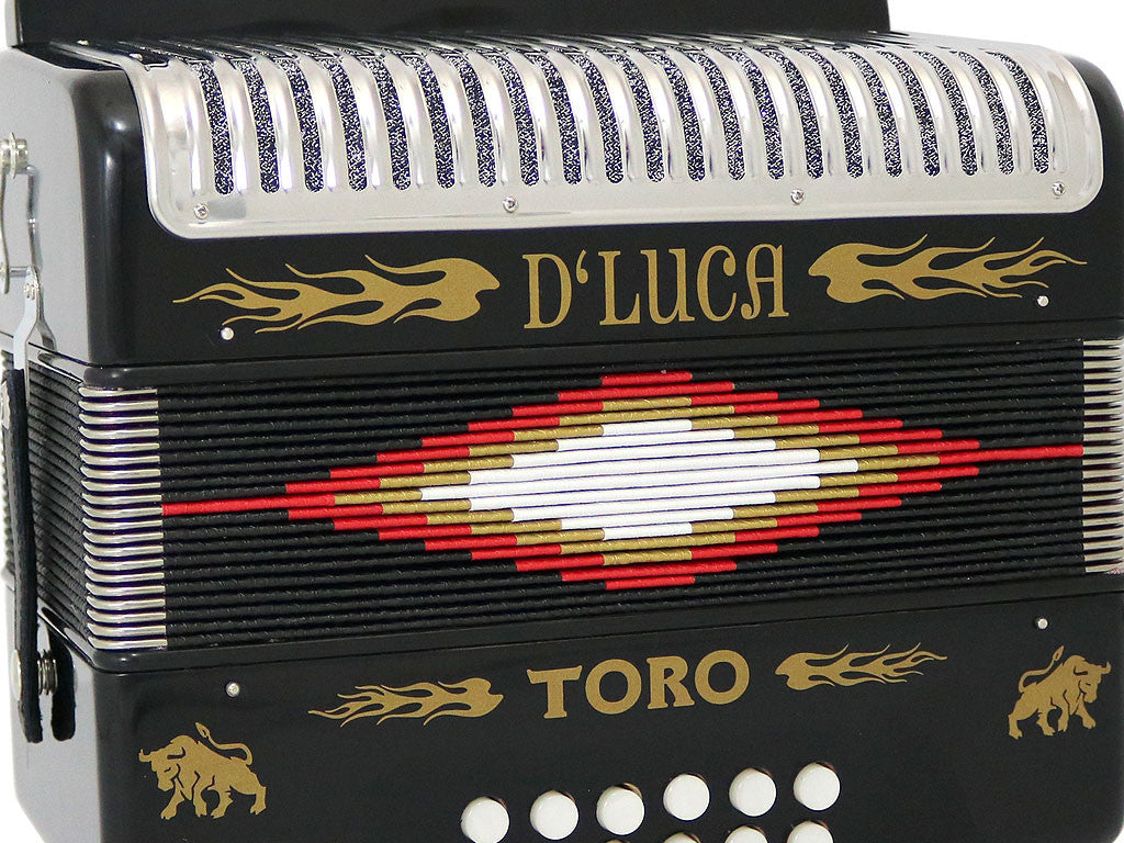 D'Luca Toro Button Accordion 31 Keys 12 Bass on GCF Key with Case and Straps, Black
