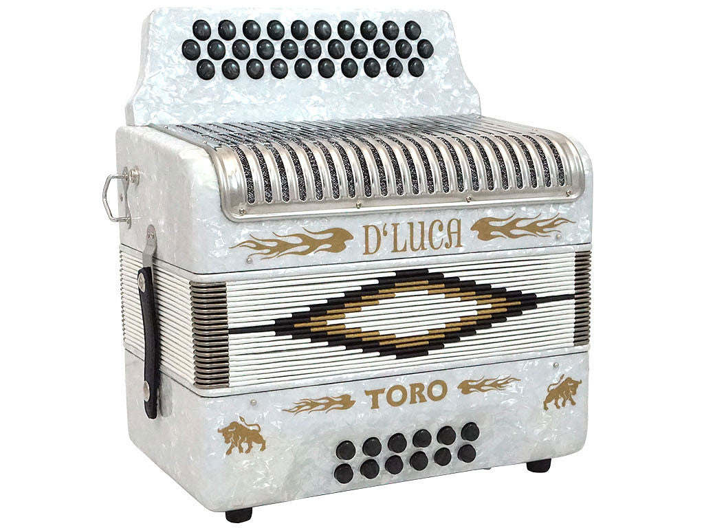 D'Luca Toro Button Accordion 31 Keys 12 Bass on GCF Key with Case and Straps, White