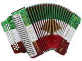 D'Luca Toro Button Accordion 31 Keys 12 Bass on FBE Key with Case and Straps, Red, White, Green