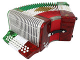 D'Luca Toro Button Accordion 31 Keys 12 Bass on FBE Key with Case and Straps, Red, White, Green