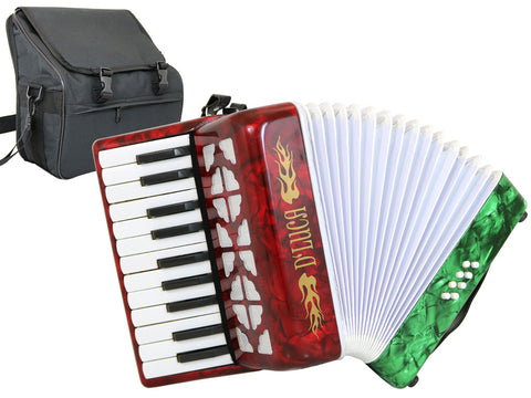 D'Luca Grand Junior Piano Accordion 22 Keys 8 Bass with Gig Bag, Red, White, Green
