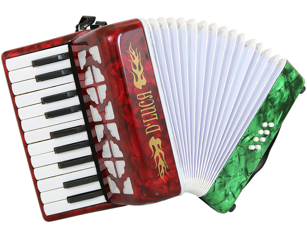 D'Luca Grand Junior Piano Accordion 22 Keys 8 Bass with Gig Bag, Red, White, Green