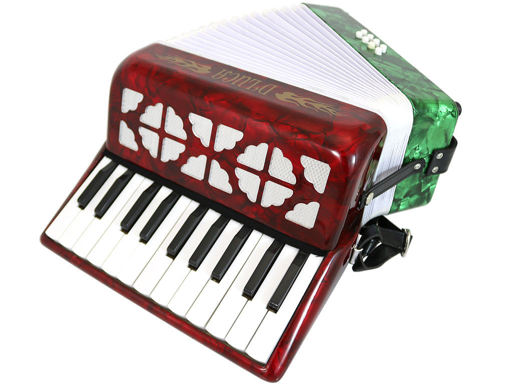 D'Luca Grand Junior Piano Accordion 22 Keys 8 Bass with Gig Bag, Red, White, Green
