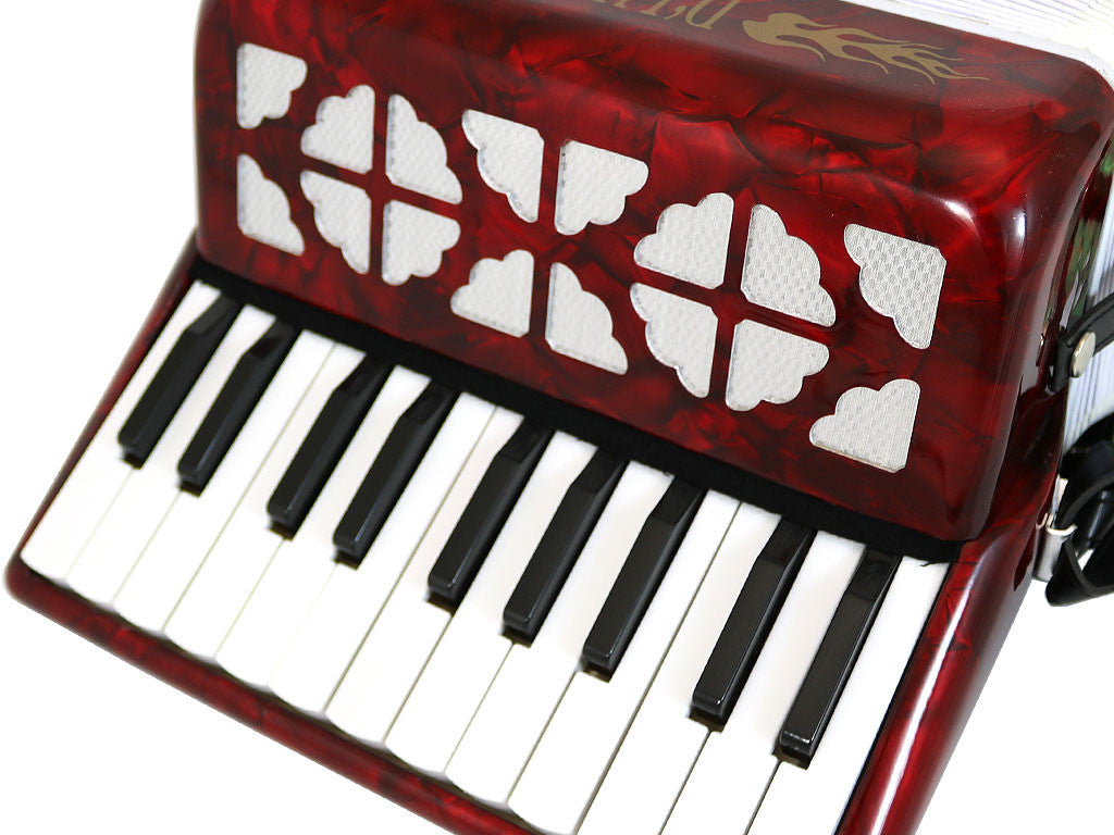 D'Luca Grand Junior Piano Accordion 22 Keys 8 Bass with Gig Bag, Red, White, Green