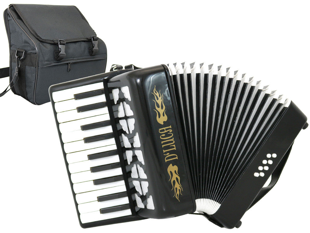 D'Luca Grand Junior Piano Accordion 22 Keys 8 Bass with Gig Bag, Black