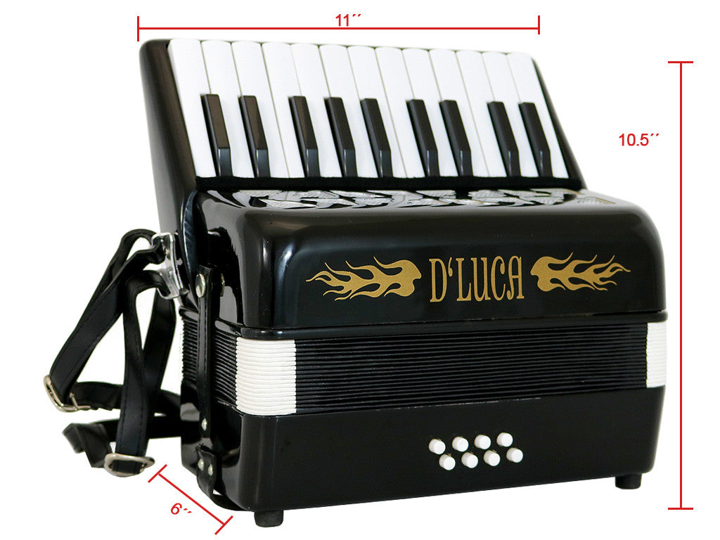 D'Luca Grand Junior Piano Accordion 22 Keys 8 Bass with Gig Bag, Black